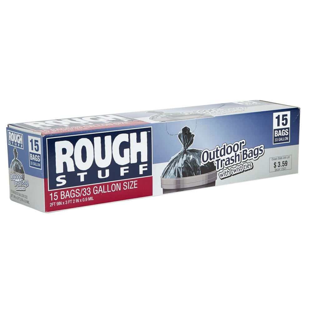 Rough Stuff 33 Gal Outdoor Trash Bags, 15 Count