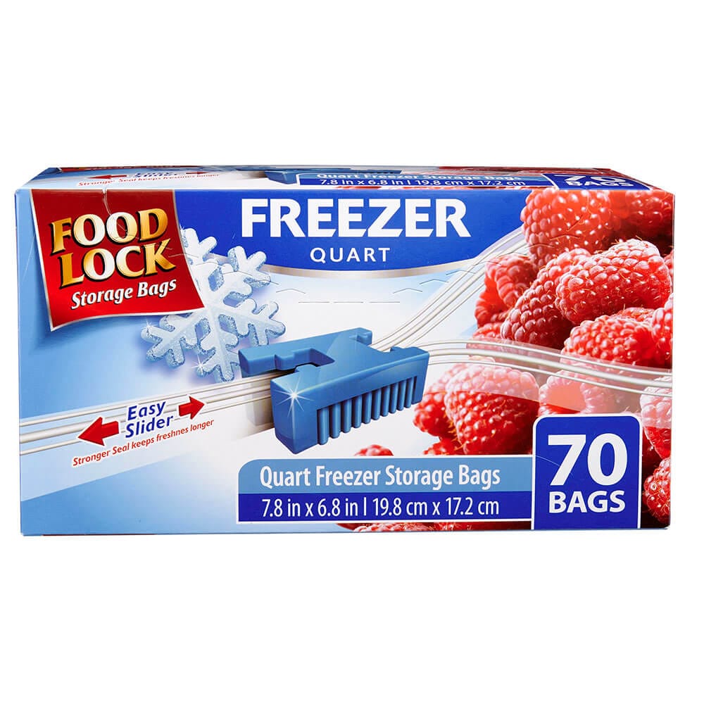 Food Lock Easy Slider Quart Freezer Storage Bags, 70 Count