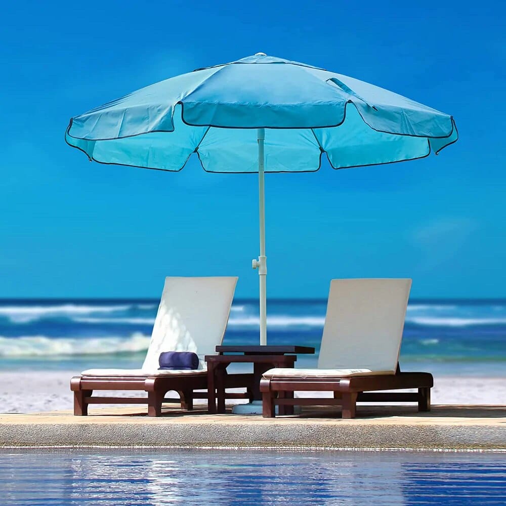 Abba Patio Beach Umbrella with Sand Anchor & Push-Button Tilt, 7', Blue