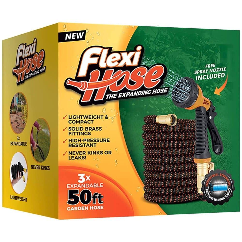 Flexi Hose with 8-Function Nozzle, 50', Orange/Black