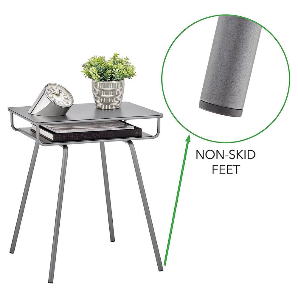 mDesign Small Modern Industrial Side Table with Storage Shelf, Graphite