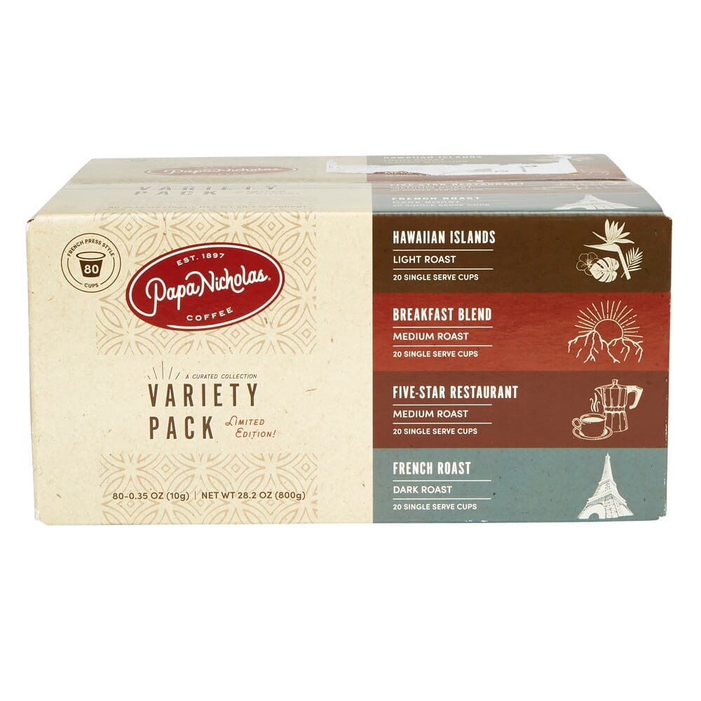 Papa Nicholas Variety Pack Single Serve Coffee Cups, 80 Count