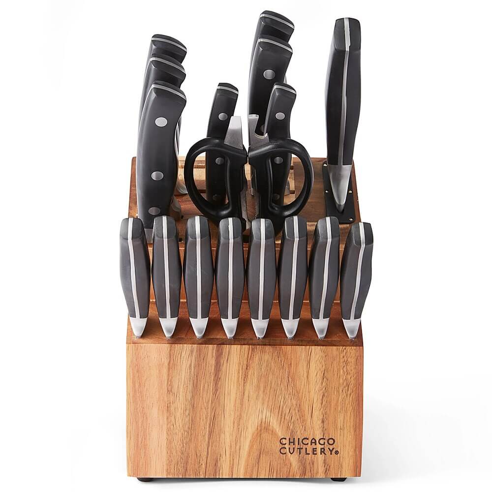 Chicago Cutlery 18-Piece Insignia Triple Rivet Stainless Steel Block Set, Black