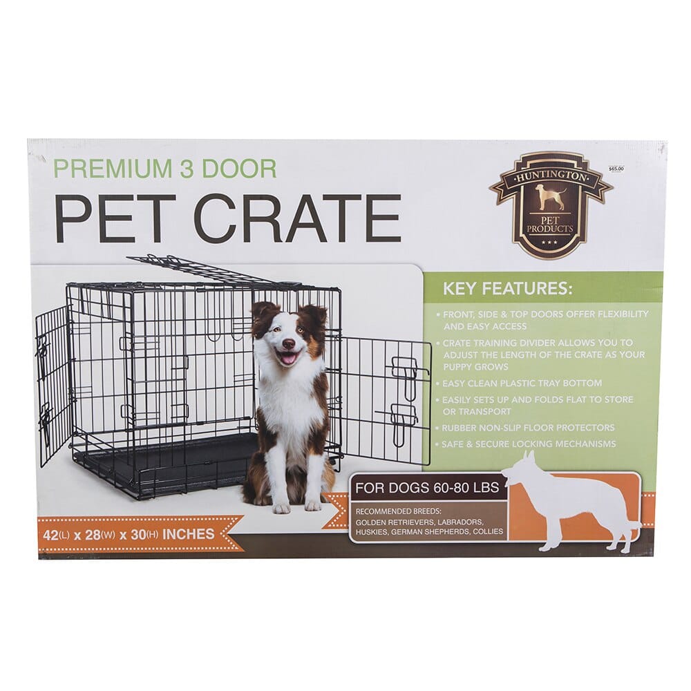 Huntington Pet Products Premium 3 Door Large Pet Crate, 42" x 28"