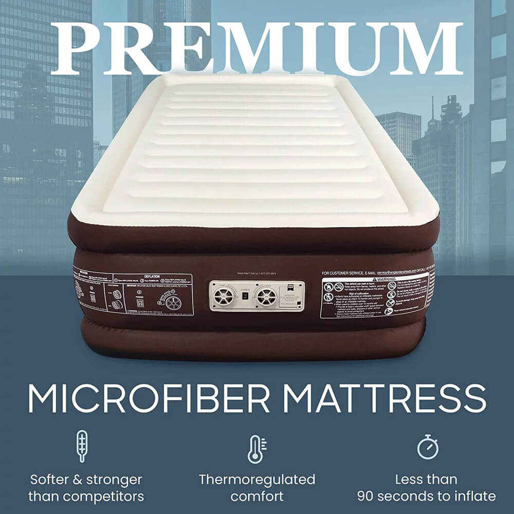 Englander Twin Double-High Air Mattress with Built-In Pump