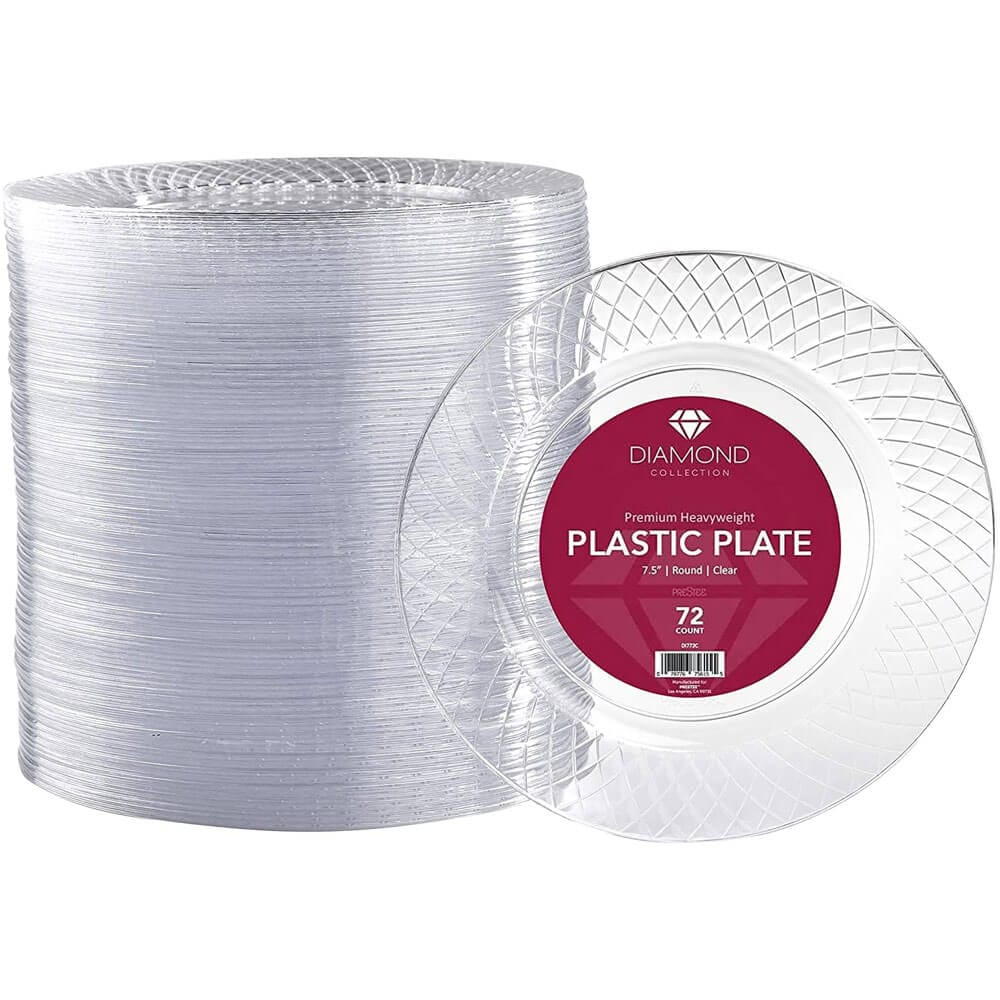 Prestee Diamond Collection 72-Piece Disposable Heavy-Duty Plastic Plates, Clear