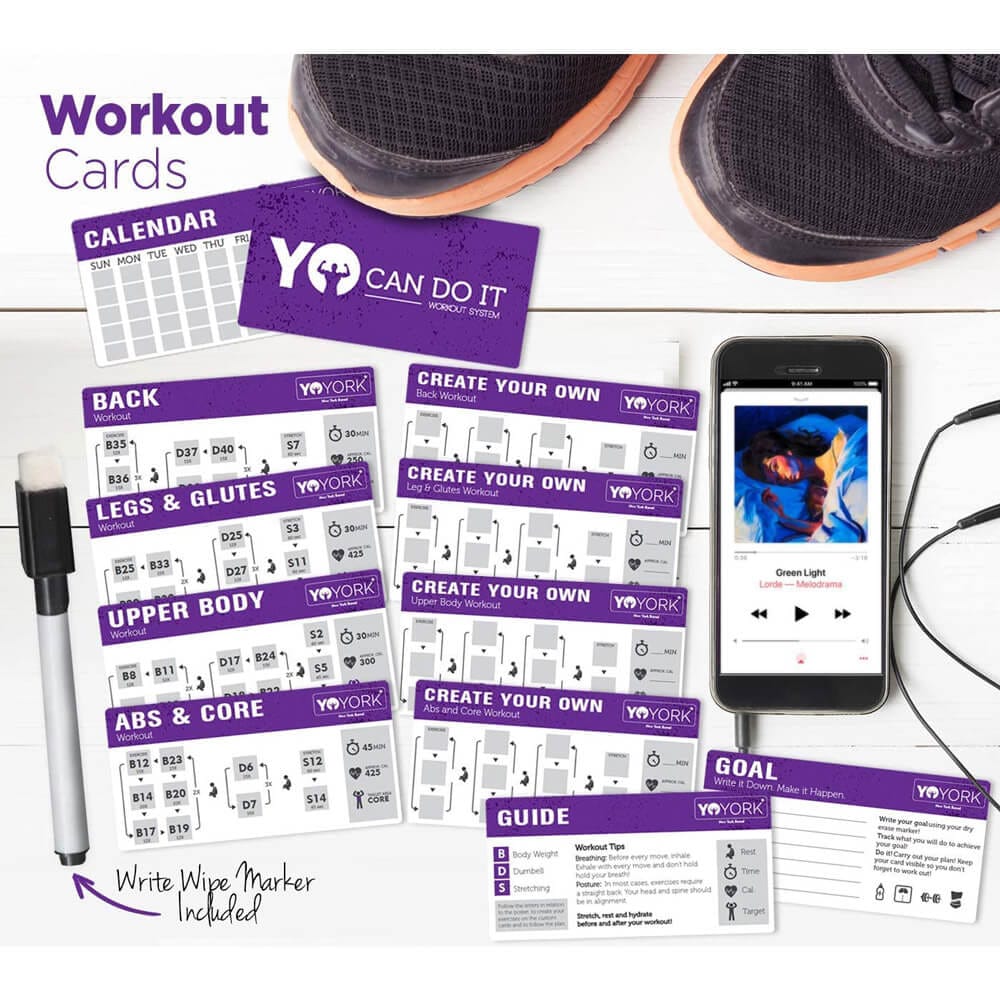 YoYork Laminated Home Bodyweight Exercise Chart with 10 Workout Cards
