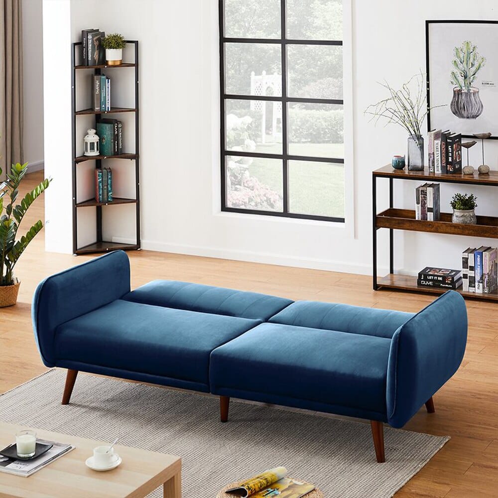 Velvet Square Arm Sleeper Sofa, Blue