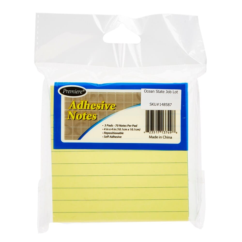 Premiere Adhesive Lined Notes, 3-Count