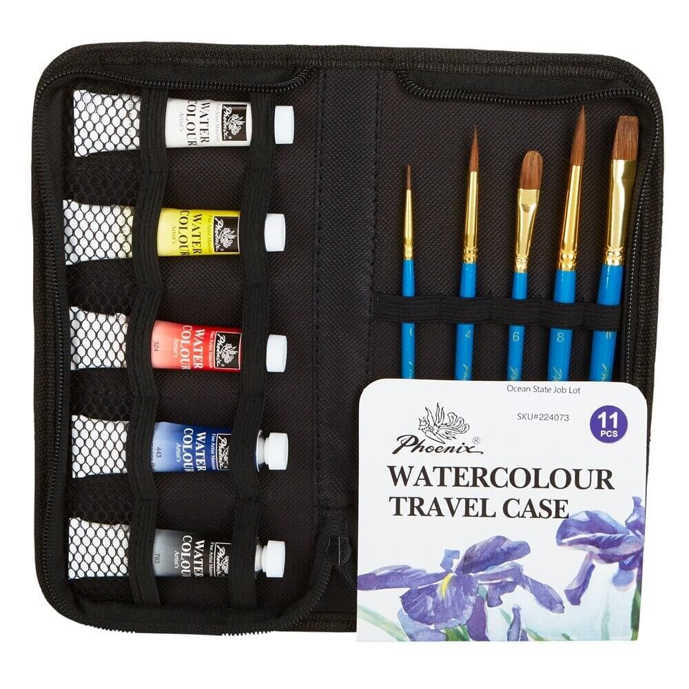 Phoenix Watercolour Paint Travel Set with Case, 11-Piece