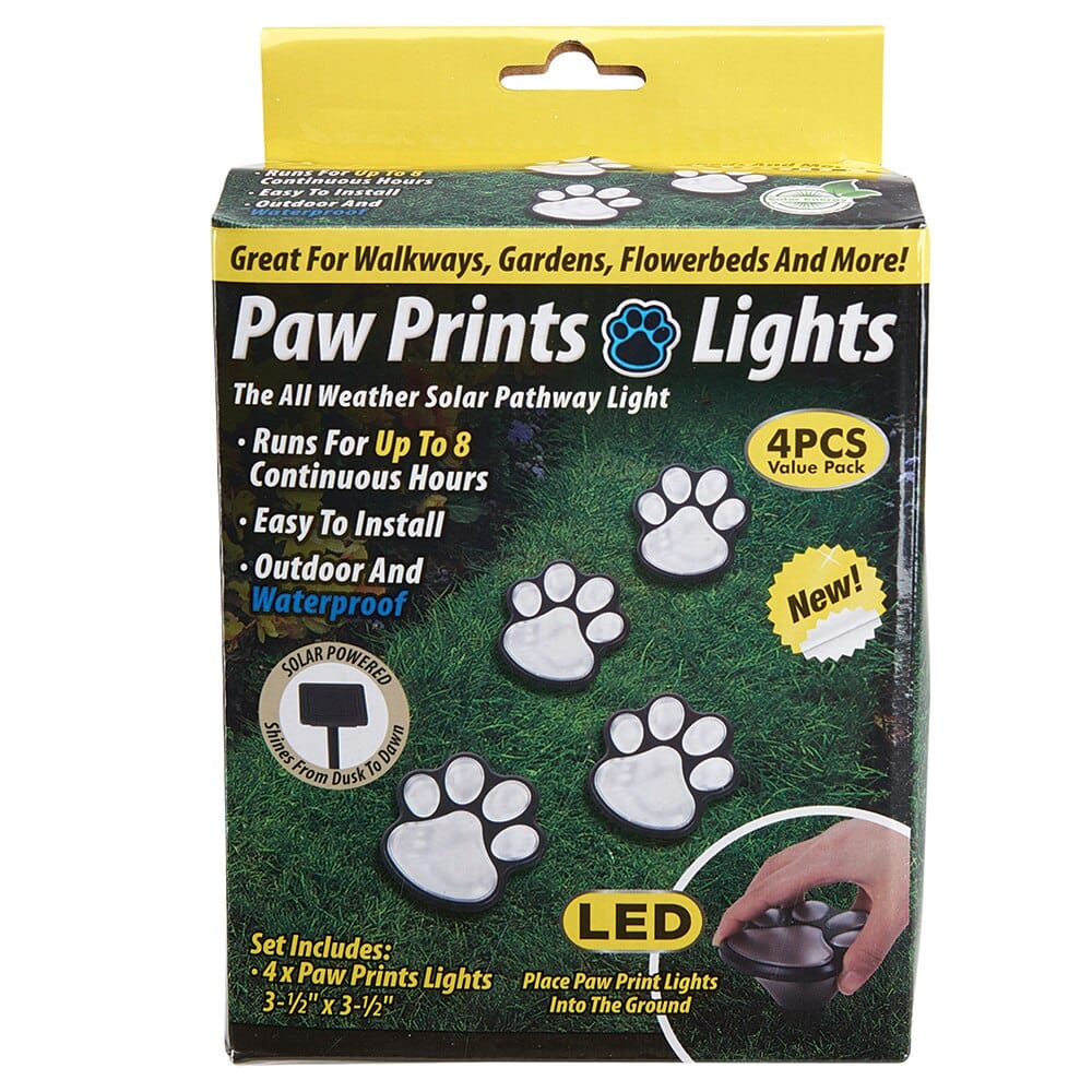 Paw Prints Solar LED Pathway Lights, 4-Piece