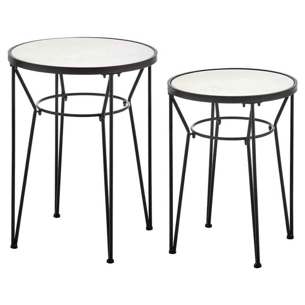 mDesign Round Metal Accent Table with Hairpin Legs, Set of 2, Matte Black
