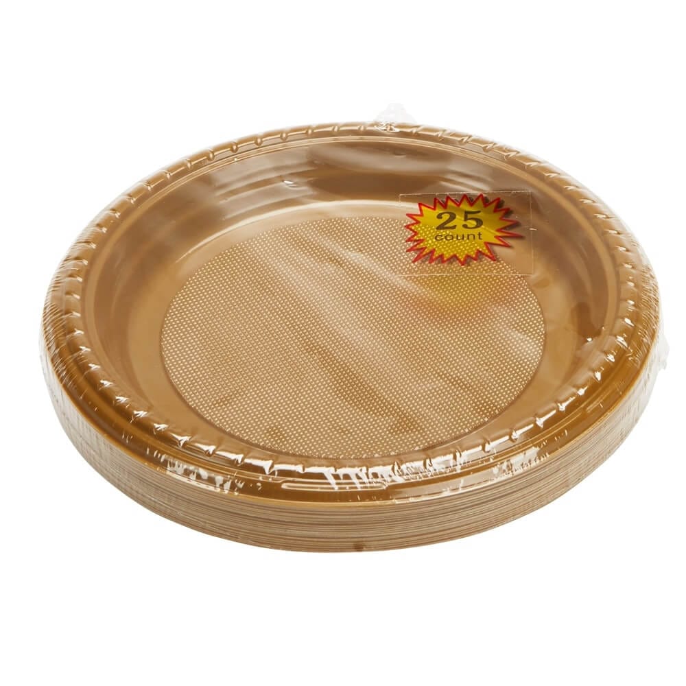 Gold 7" Round Plastic Plates, 25-Count