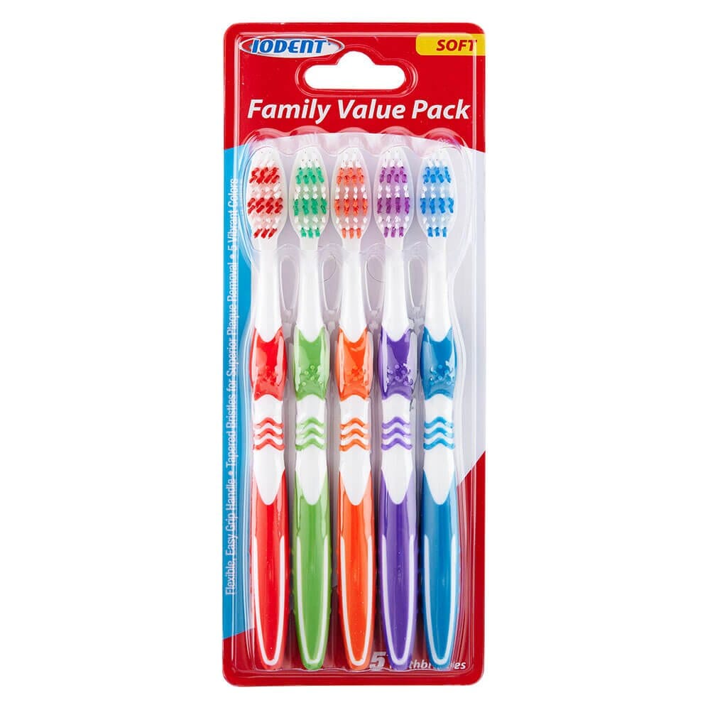 Iodent Soft Family Value Pack Toothbrushes, 5 Count