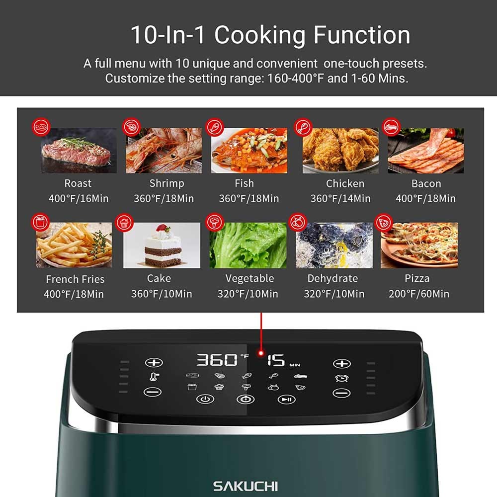 Sakuchi 10-in-1 Digital Air Fryer with LED Touch Screen, 5.8 qt, Green