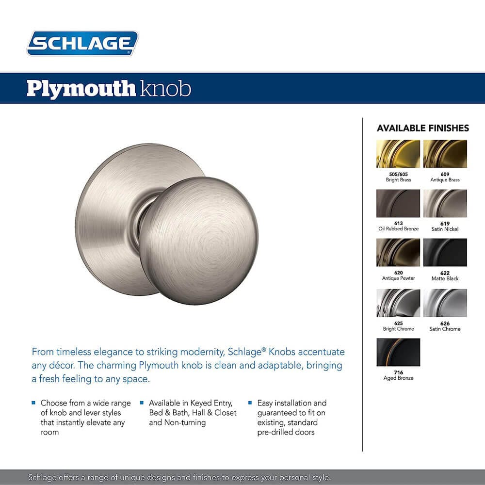 Schlage Plymouth Dummy Interior Pack, Aged Bronze