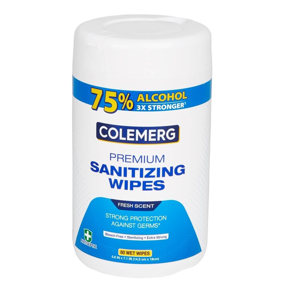 Colemerg Premium Sanitizing Wipes, Fresh Scent, 80-count
