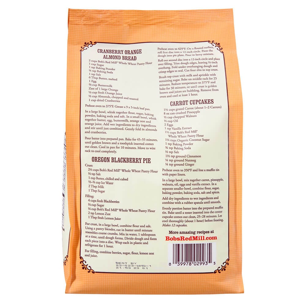 Bob's Red Mill Stone Ground Whole Wheat Pastry Organic Flour, 5 lbs