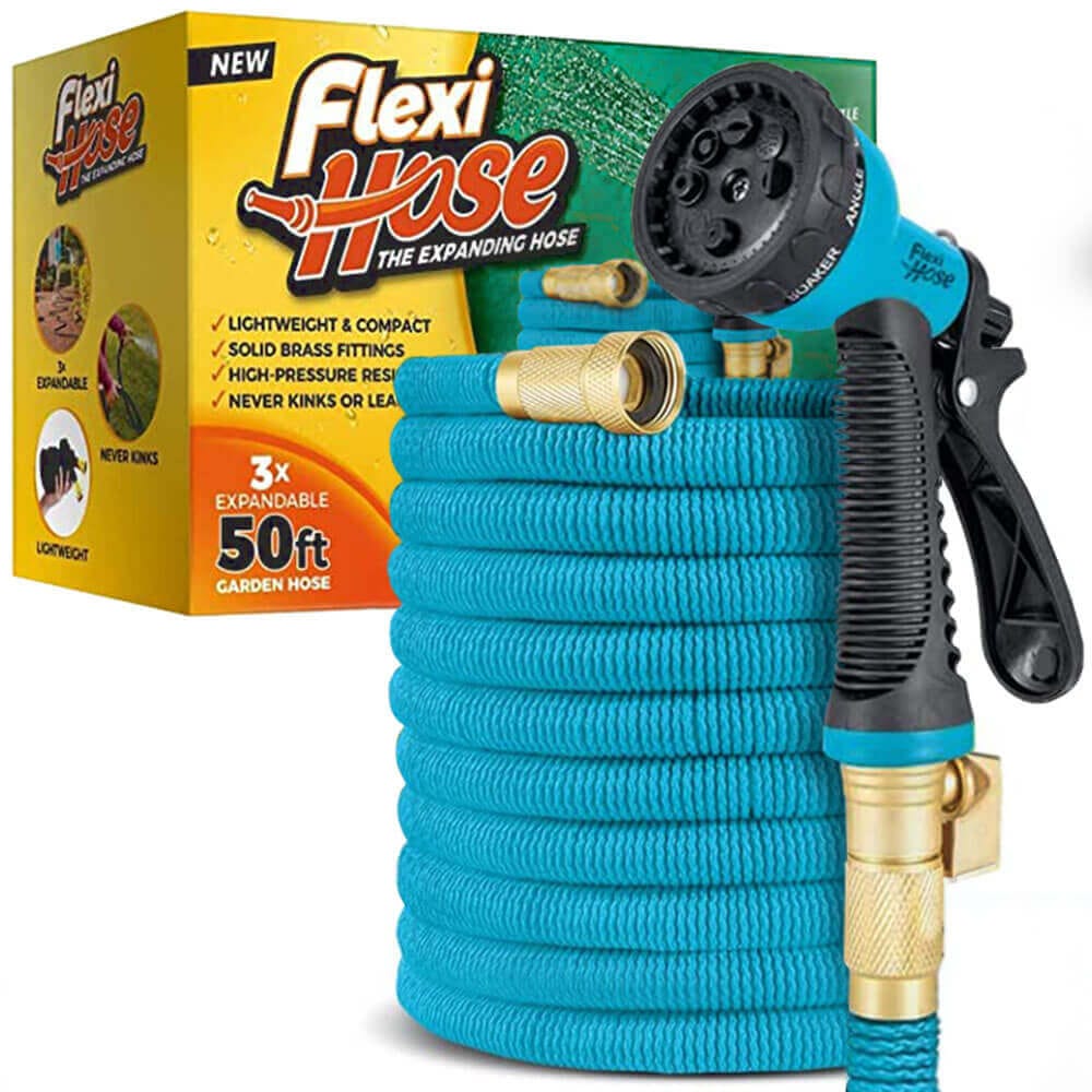 Flexi Hose with 8-Function Nozzle, 50', Blue