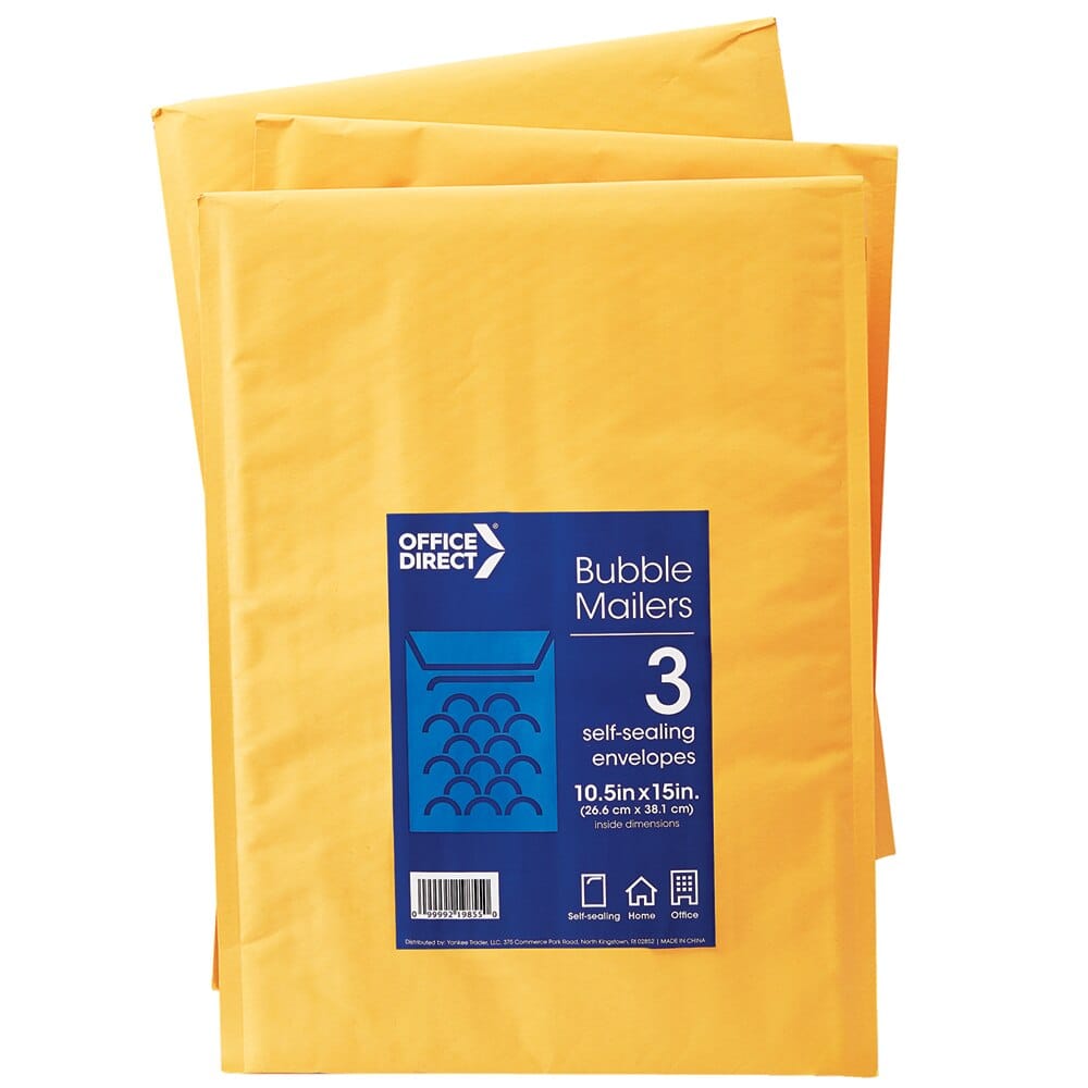 Office Direct 10.5" x 15" Bubble Mailers, 3-Count