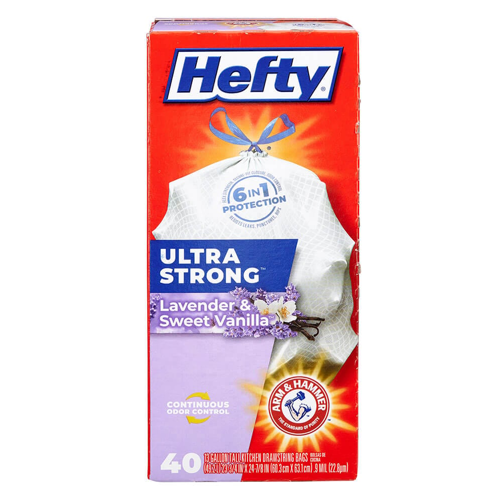 Hefty Ultra Strong Lavender & Sweet Vanilla Scented 13 Gallon Trash Bags, 40 Count