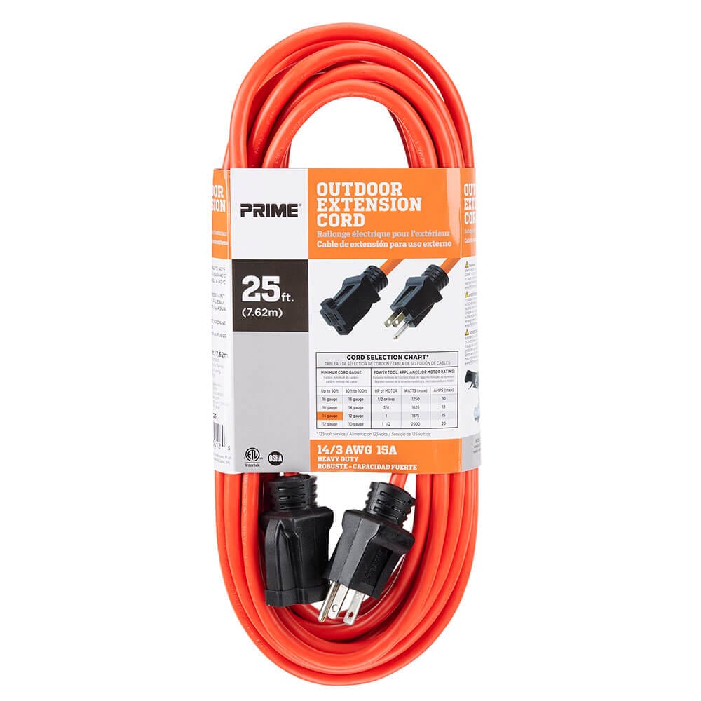 Prime 14/3 Heavy-Duty Outdoor Extension Cord, 25'