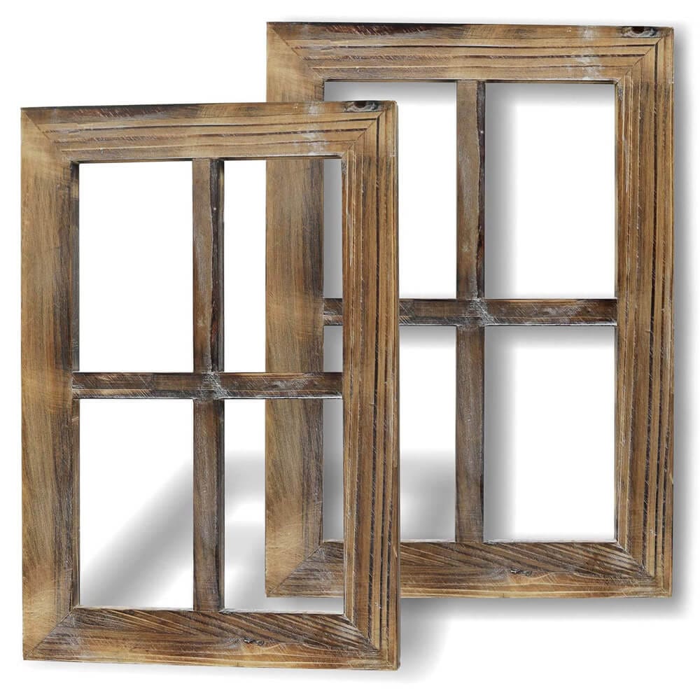 Greenco Wooden Rustic Mounted Window Frame Wall Decor, Set of 2, Brown