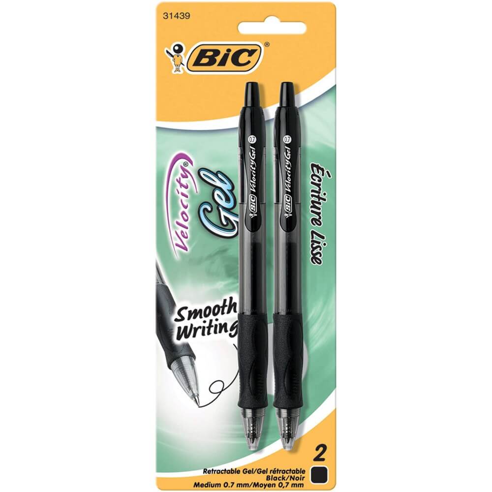 Bic Velocity Gel Retractable Black Ink Pens, 2-Count