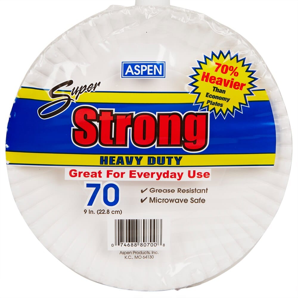Aspen Super Strong Heavy-Duty Paper Plates, 70-Count