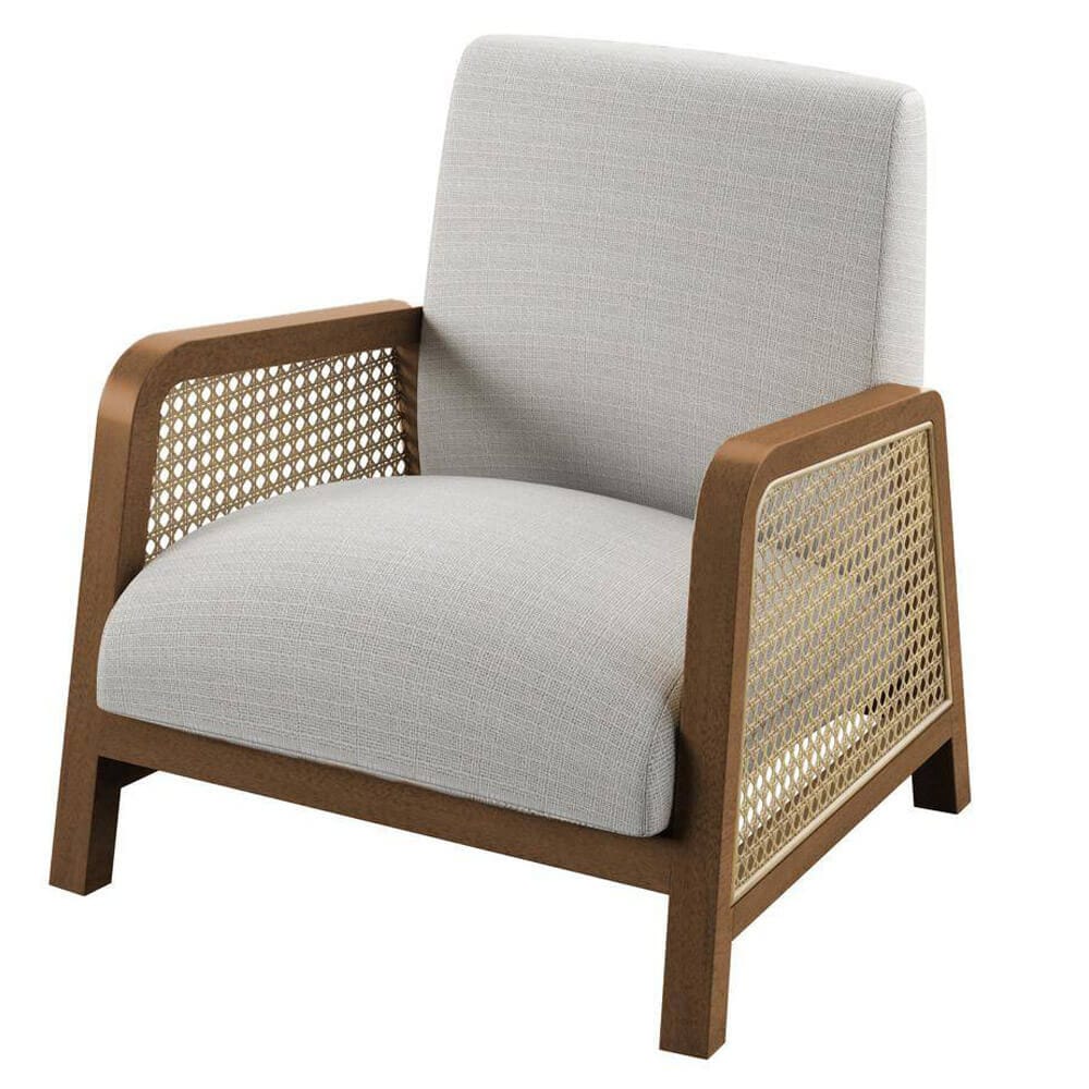 Twin Star Home Upholstered Lounge Chair with Woven Cane, Broadwalk Birch/Cream Linen