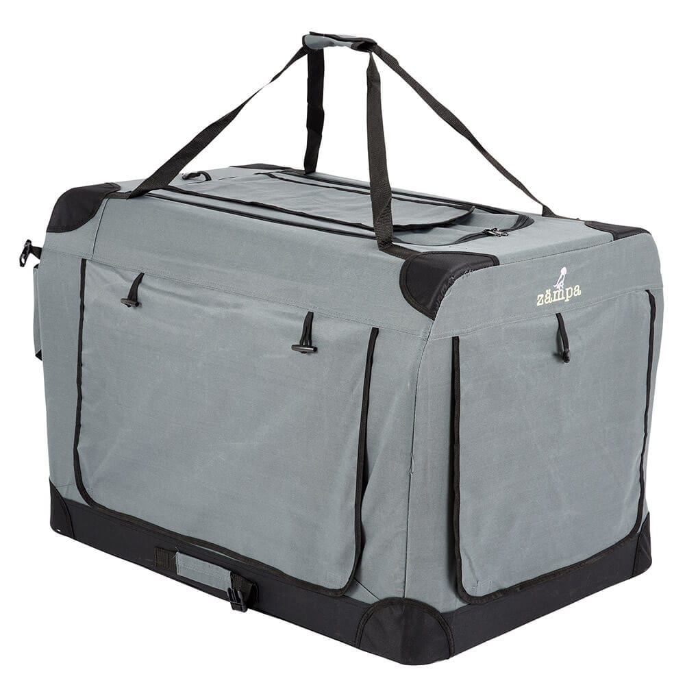 Zampa Large Portable Pet Crate, 32" x 23" x 23", Gray/Black