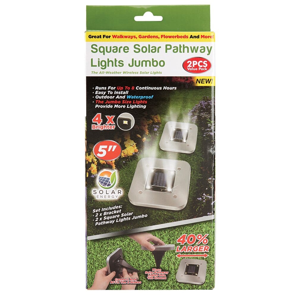 Square Jumbo Solar Pathway Lights, 2-pack