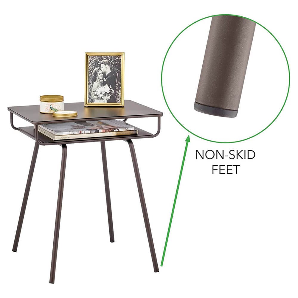 mDesign Small Modern Industrial Side Table with Storage Shelf, Bronze