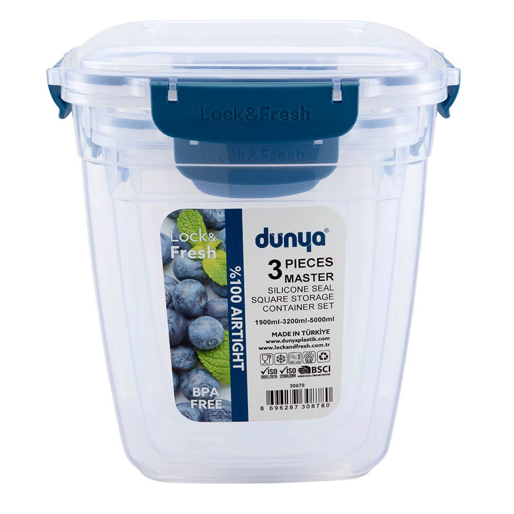 Dunya Lock & Fresh Large Square Food Storage Container Set, 3 Piece