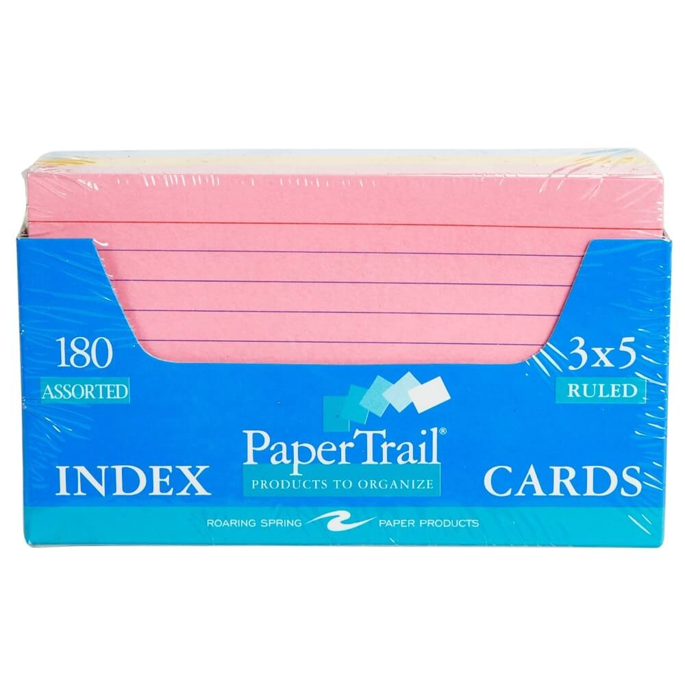 Roaring Spring PaperTrail Assorted Color 3x5 Index Cards, 180-Count