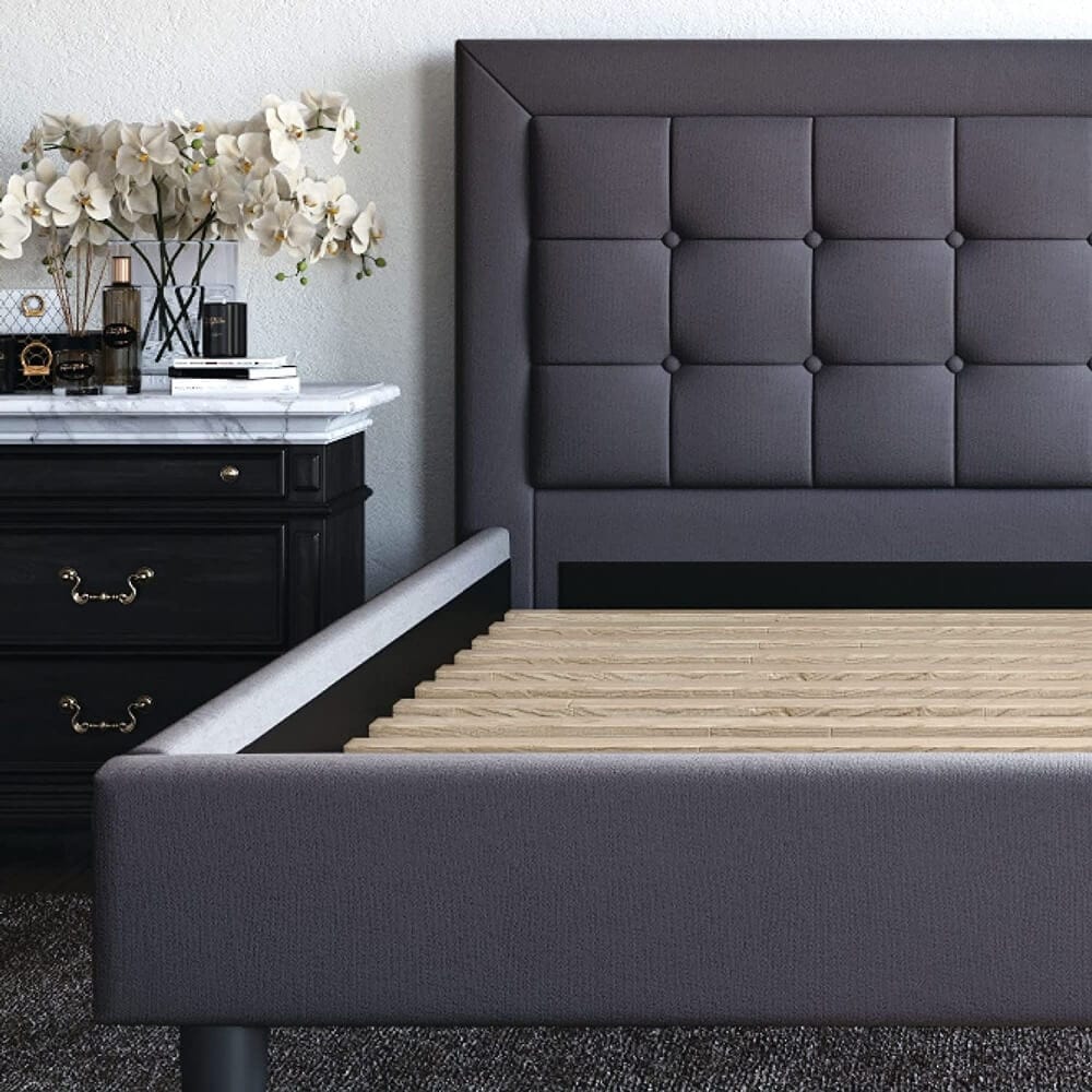 Classic Brands Mornington Upholstered King Platform Bed Frame, Gray