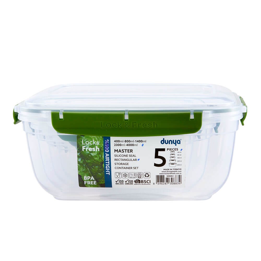 Dunya Lock & Fresh Rectangular Food Storage Container Set, 5 Piece