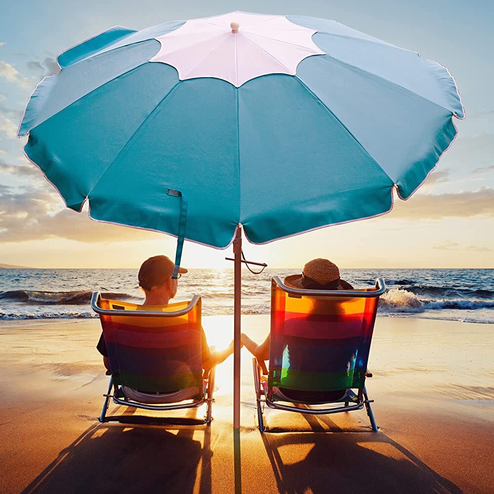6.5' Beach Umbrella with Sand Anchor, Tilt Pole & Push-Button Close, Turquoise