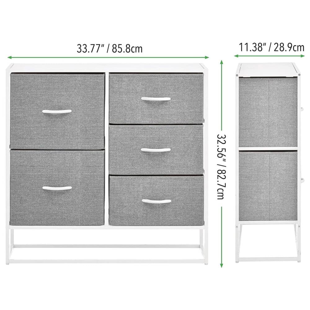 mDesign Tall Modern 5-Drawer Storage Dresser Unit, Gray