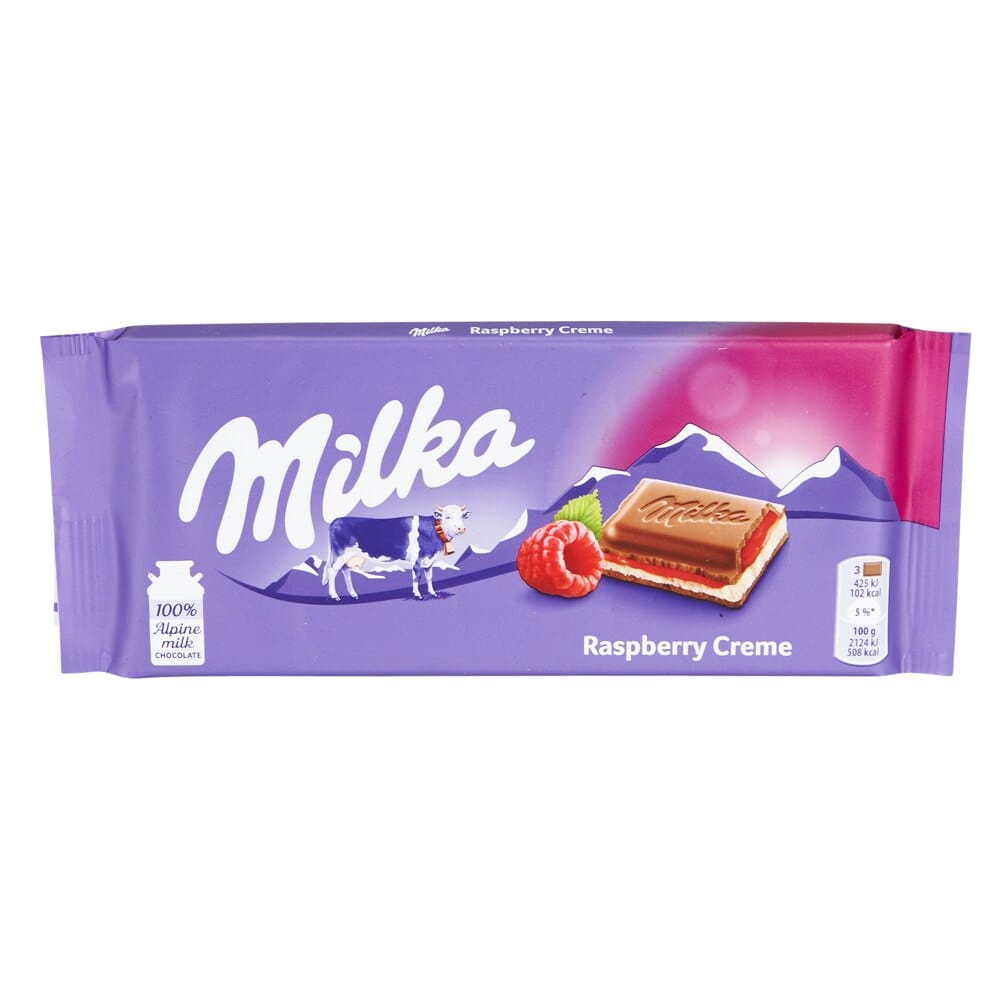 Milka German Milk Chocolate with Raspberry Cream, 3.5