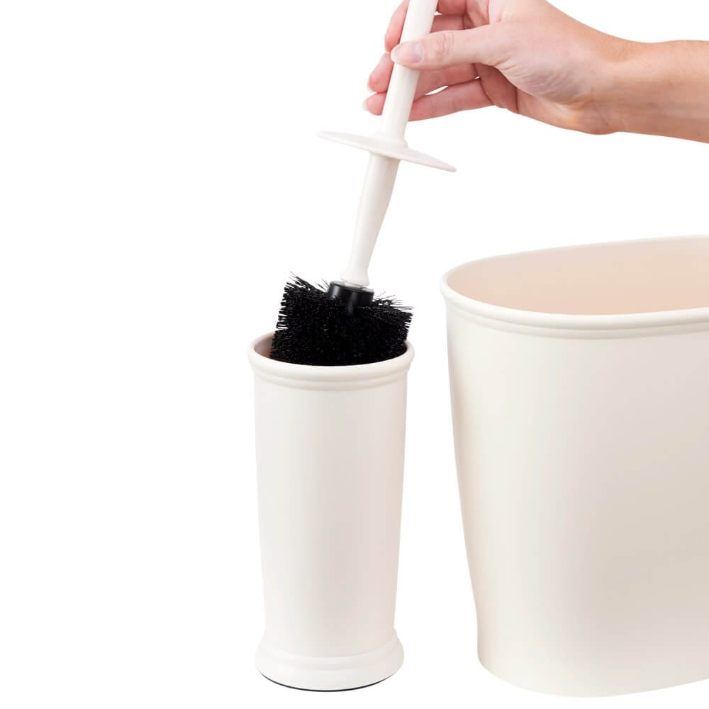 mDesign Compact Toilet Brush/Oval Waste Can Combination Set, Cream