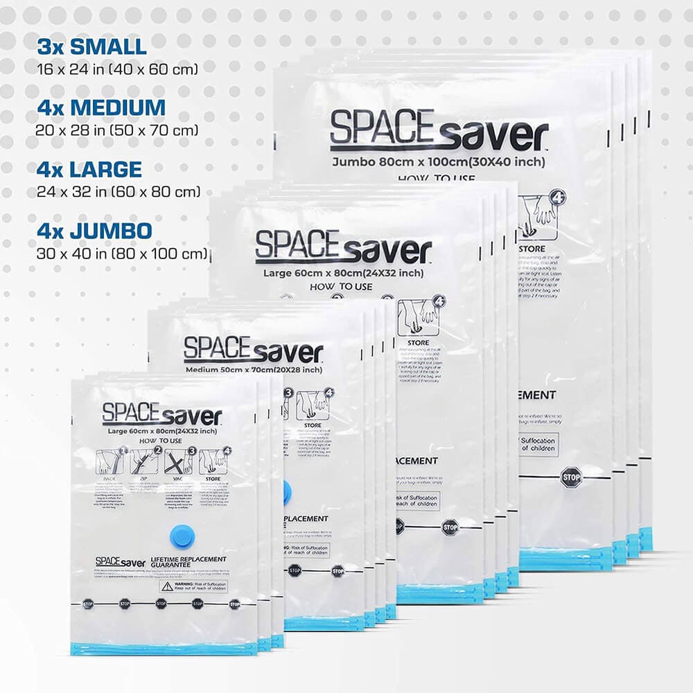 Spacesaver Premium Space Saver Vacuum Storage Bags Variety Pack, Small, Medium, Large, & Jumbo Size, 15-Pack