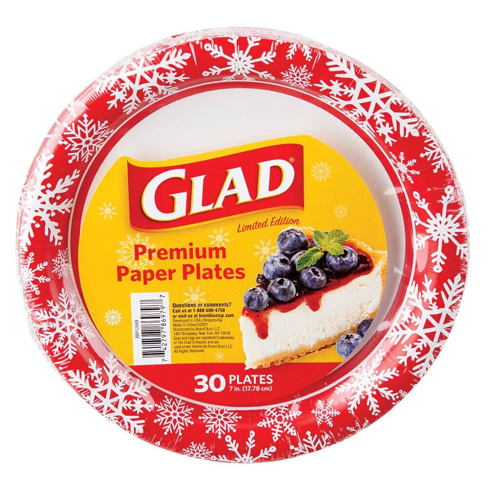 Glad Limited Edition Premium 7" Red Snowflake Paper Plates, 30 Count