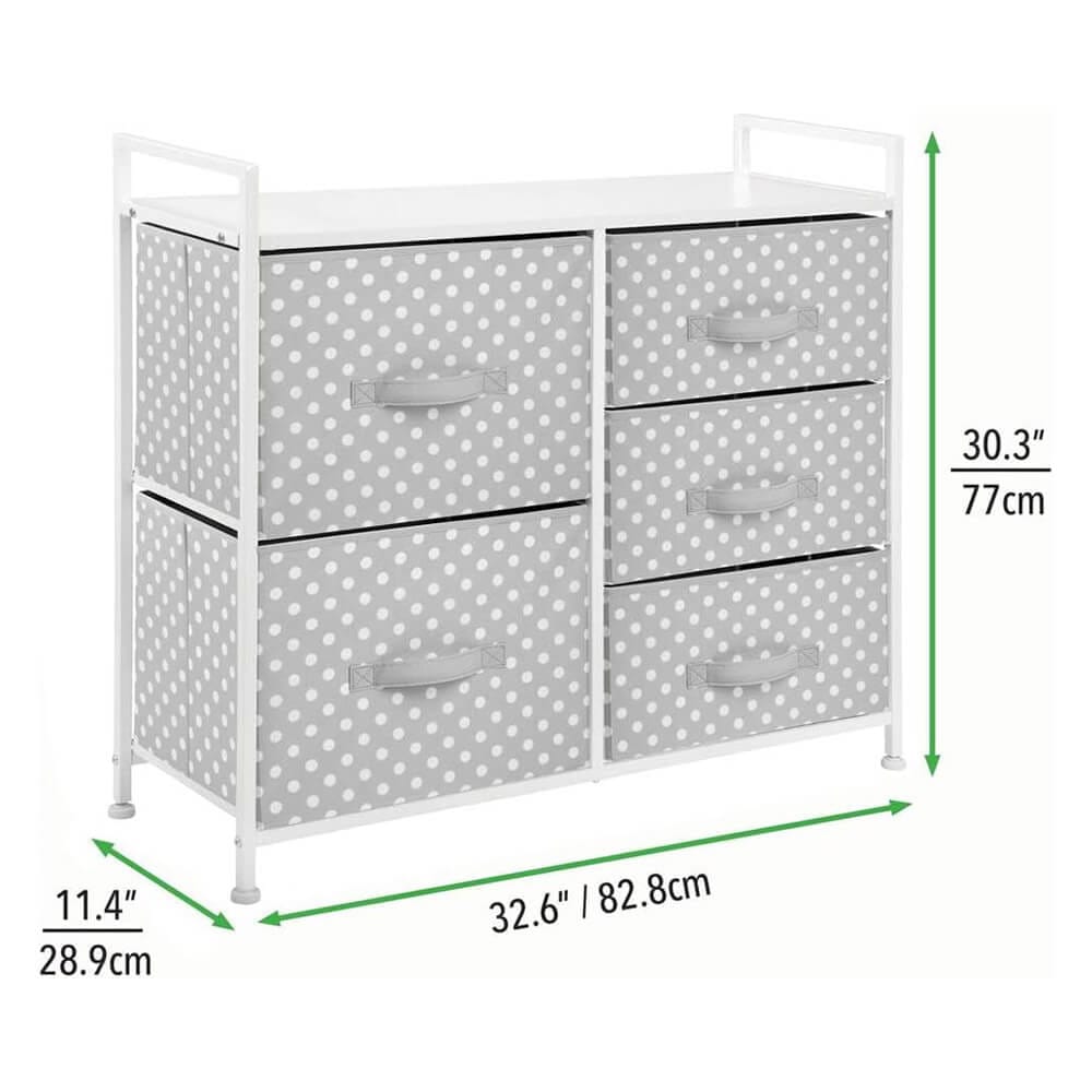 mDesign 5-Drawer Tall Storage Unit, Gray/White Polka Dot