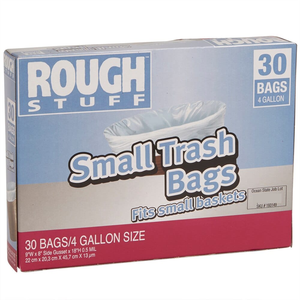 Rough Stuff 4 Gal Small Trash Bags, 30 Count