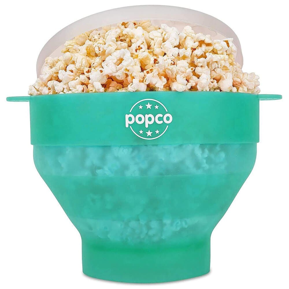 POPCO Silicone Microwave Popcorn Popper with Handles, Translucent Aqua
