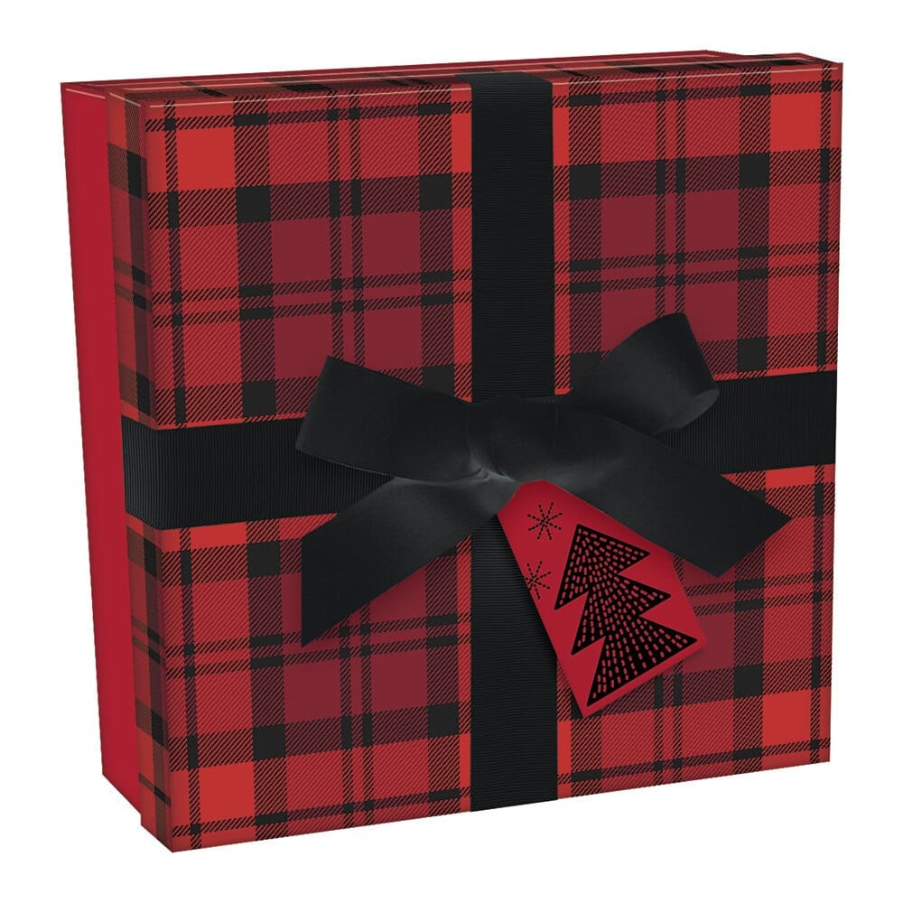 Large Christmas Gift Box with Ribbon and Tag, 11" x 11"