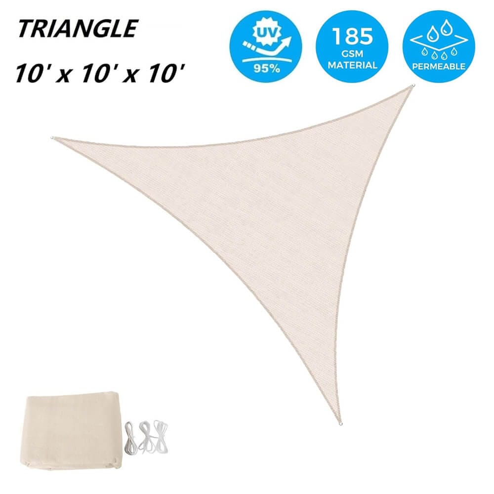 AsterOutdoor Triangular Sun Shade Sail, 10' x 10' x 10', Cream