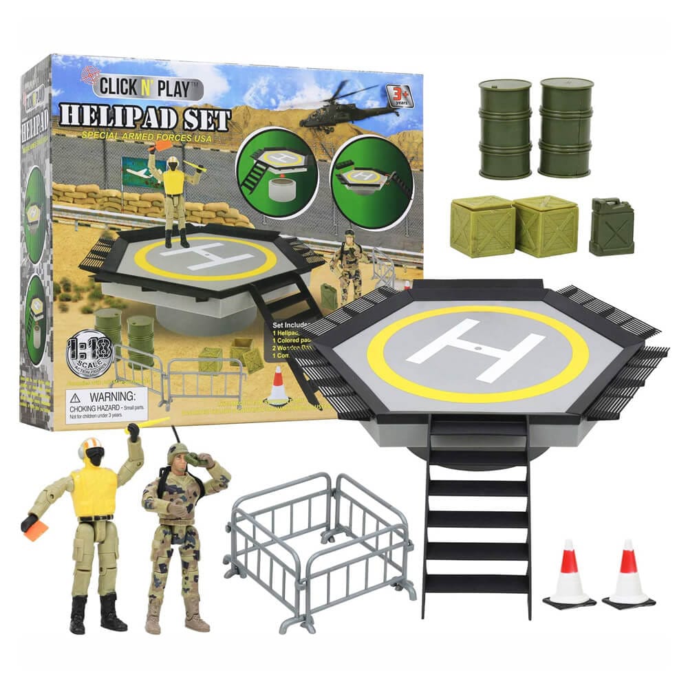 Click N' Play Military Helipad 28-Piece Play Set with Accessories