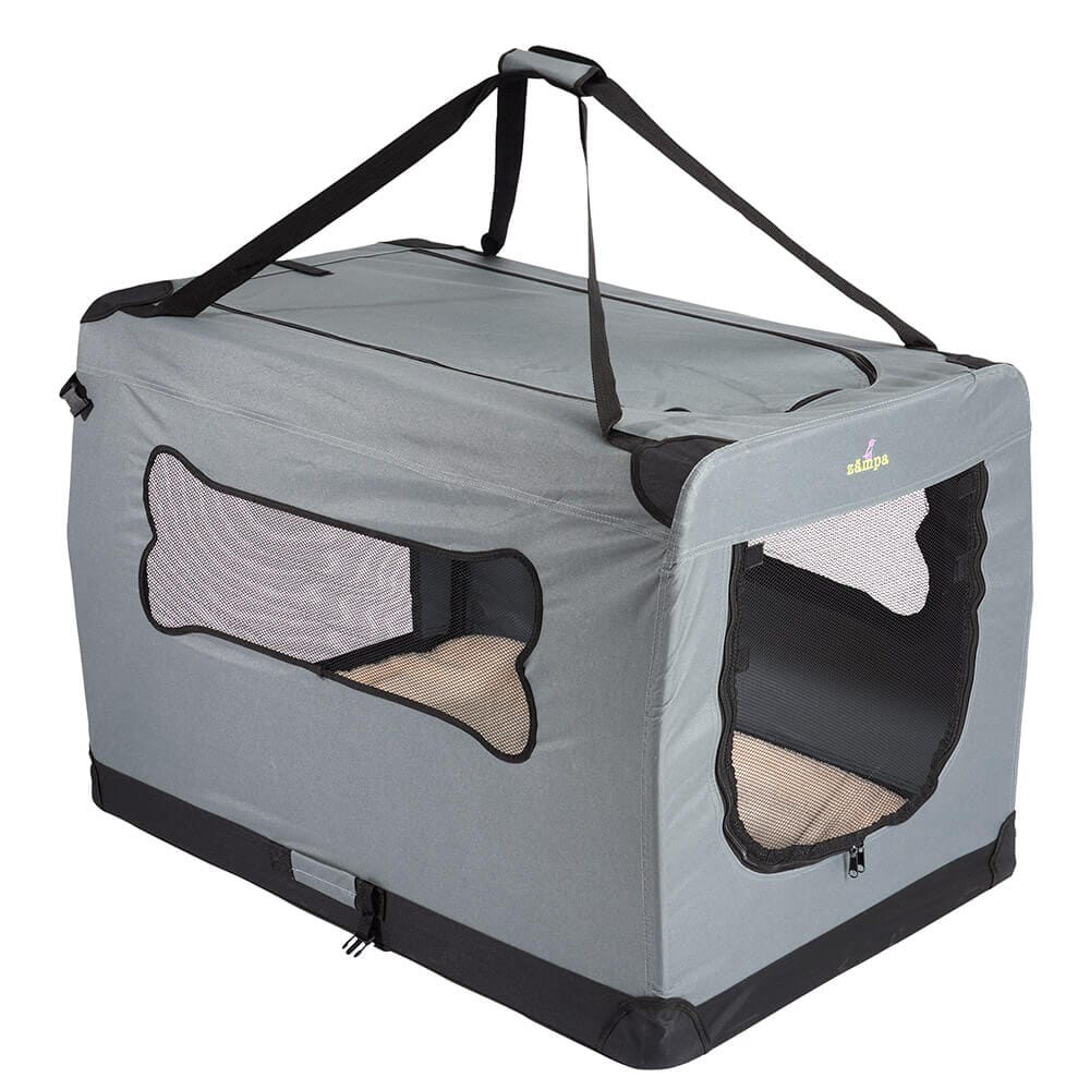Zampa 2X-Large Portable Pet Crate, 40" x 27" x 27", Gray/Black